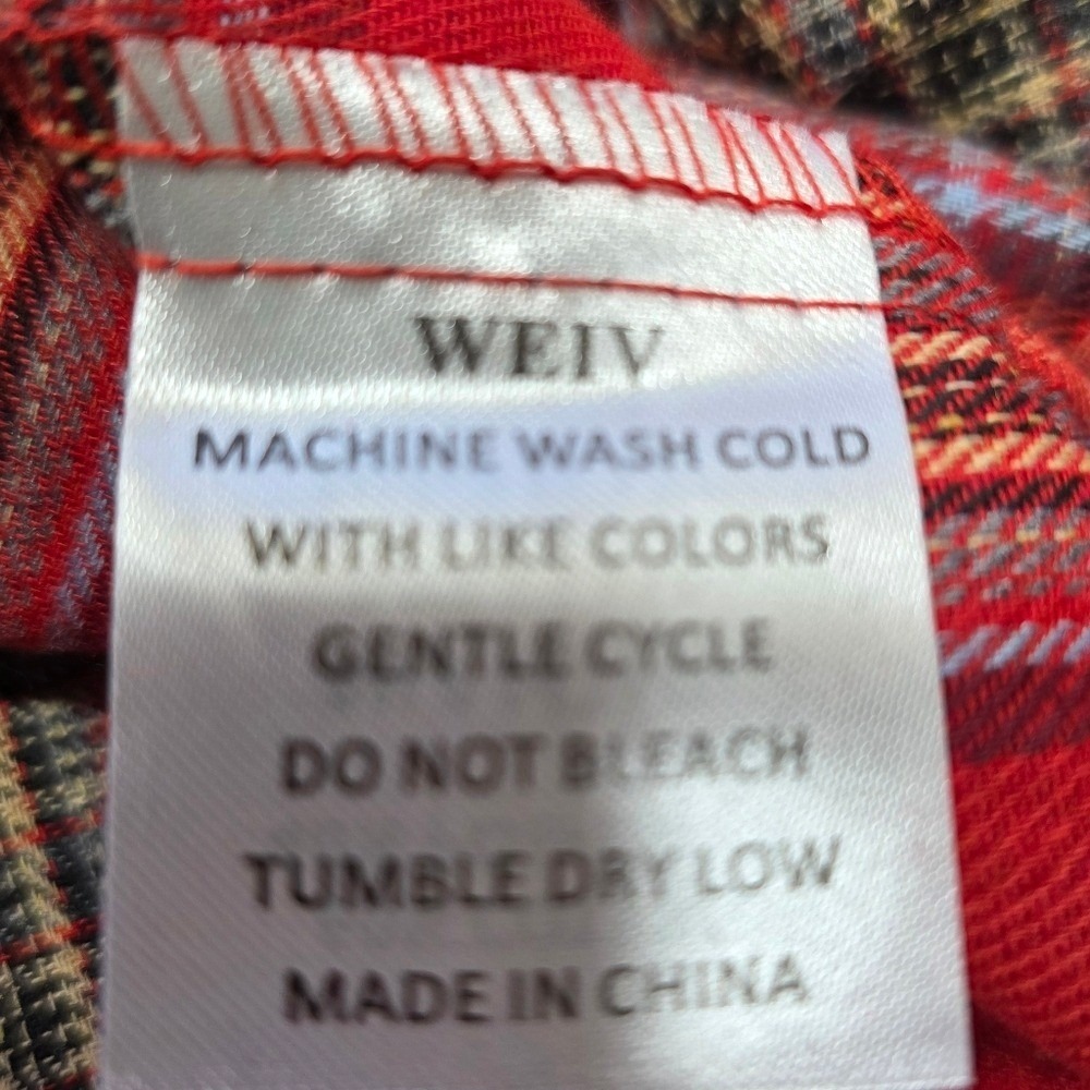 NWT WEIV LA Red Plaid Flannel Button Up Shirt Cotton Blend Streetwear M Grunge - Picture 7 of 8